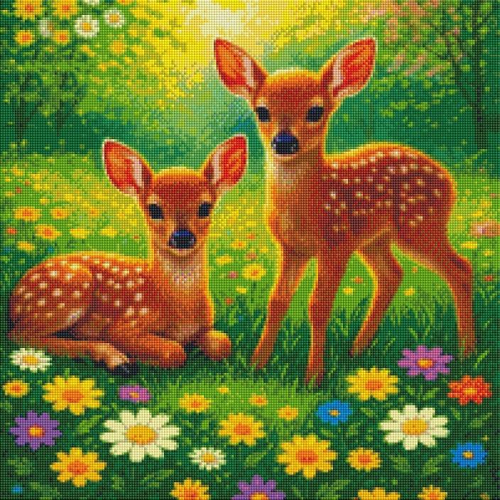 Rehkitze im Blütenmeer (50x70cm, eckige Harzsteine)