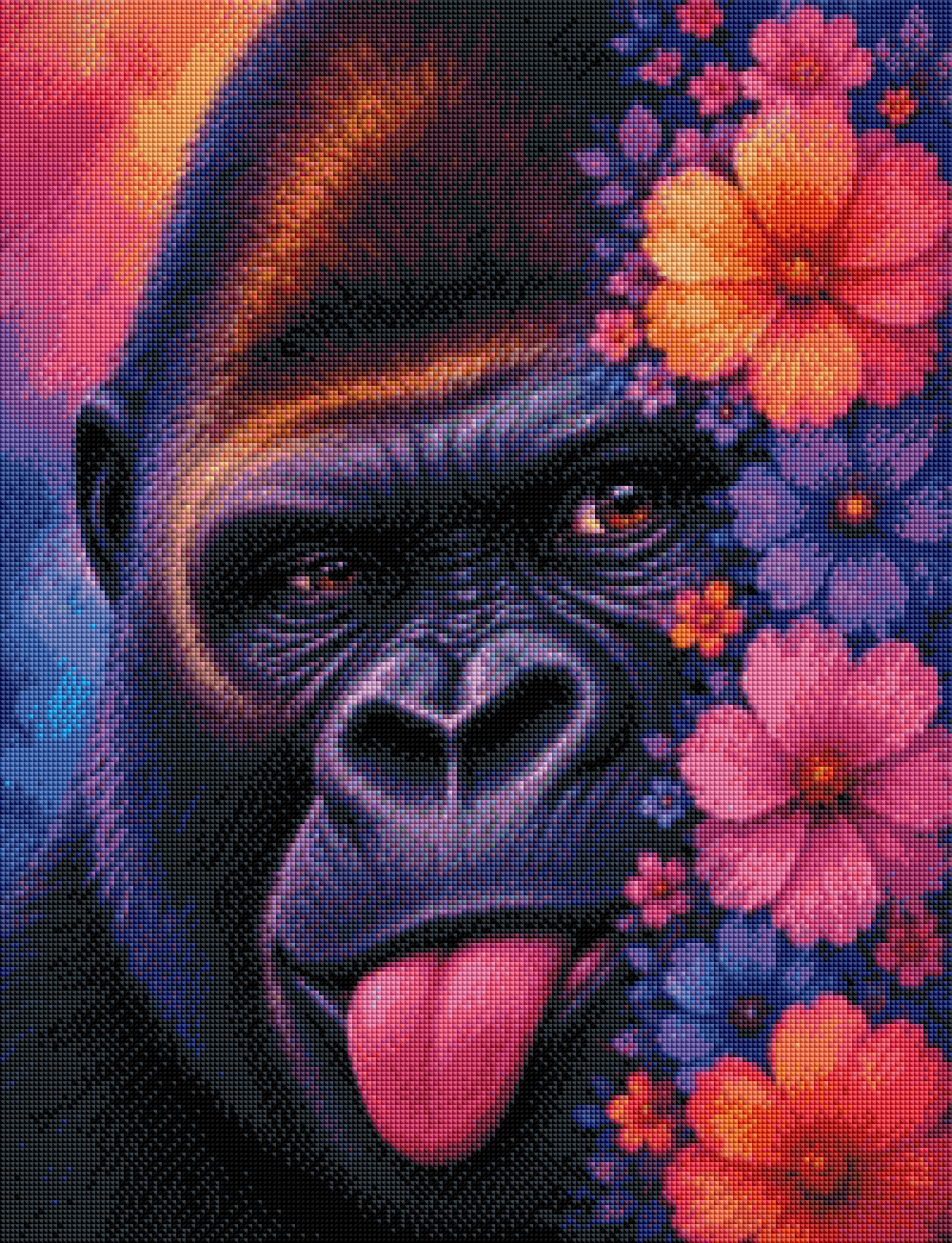 Blütenboss Gorilla - Diamond Painting Kit - Artwork by tiki_DIAMONDS.ai 50x65 cm (eckige Steine)