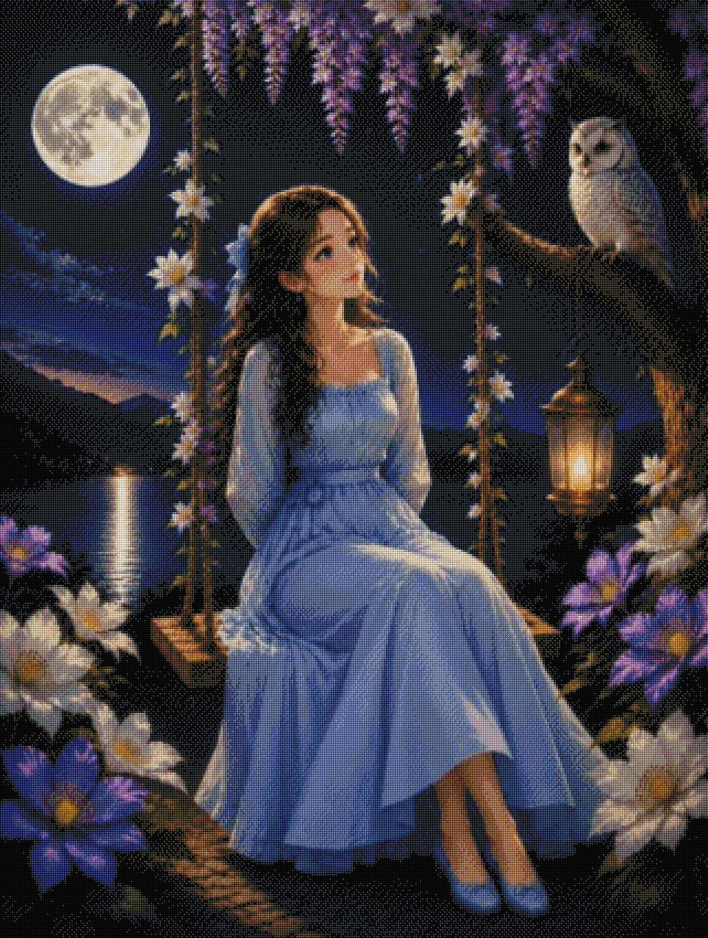 Eulenzauber bei Mondschein - Diamond Painting Kit - Artwork by Farbenzauberwelt