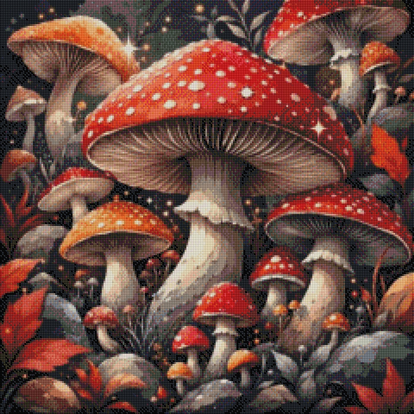 Zauberwald der Fliegenpilze - Diamond Painting Kit - AI Artwork by Planetenparty 60x60cm (eckige Steine)