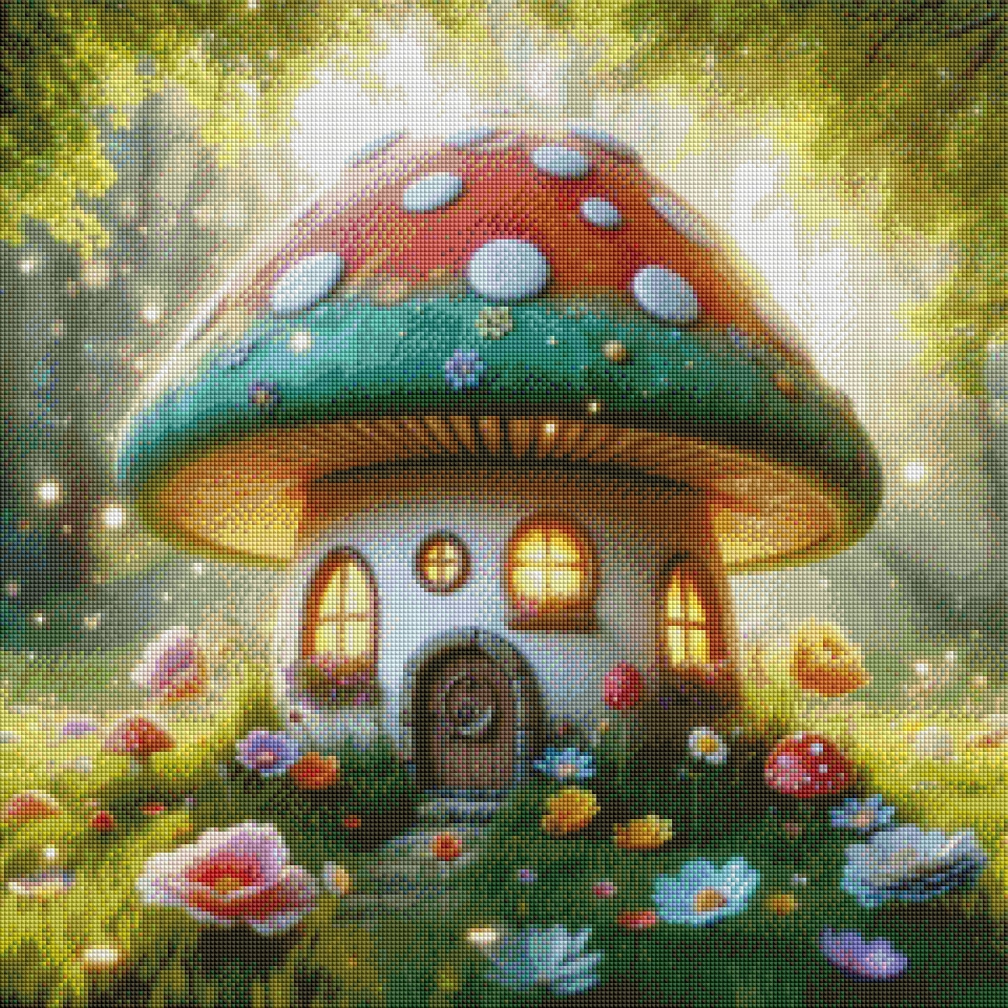 Märchenhaus im Wald- Diamond Painting Kit - AI Artwork by Glitzerkrümel 60x60cm (eckige Steine)