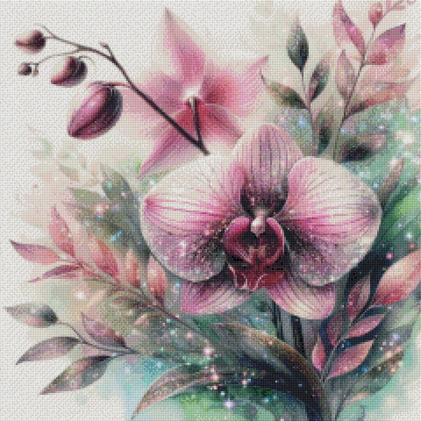 Funkelnde Orchideenträume - Diamond Painting Kit - AI Artwork by Glitzerkrümel 60x60cm (eckige Steine)