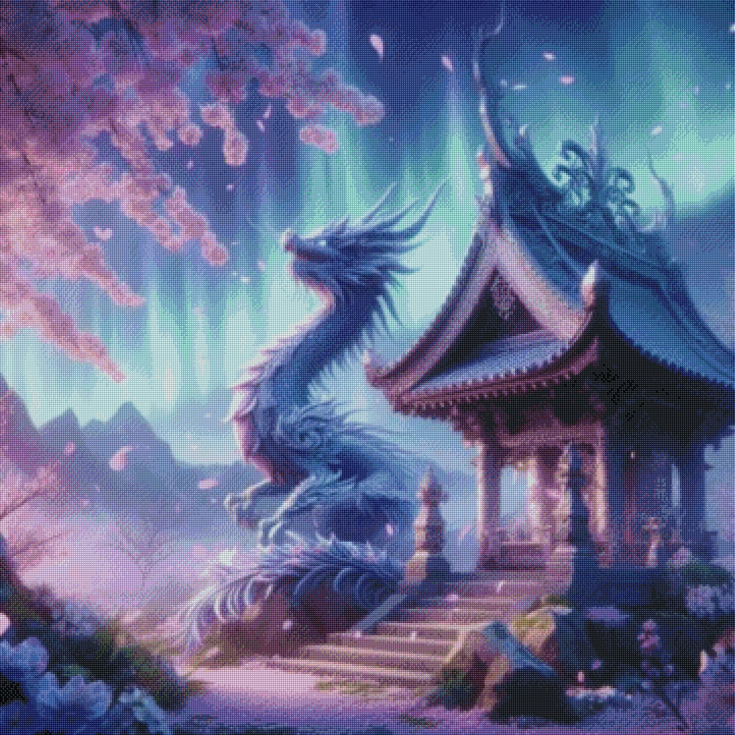 Sakura und der Himmelsdrache - Diamond Painting Kit - Artwork by saroux_draw