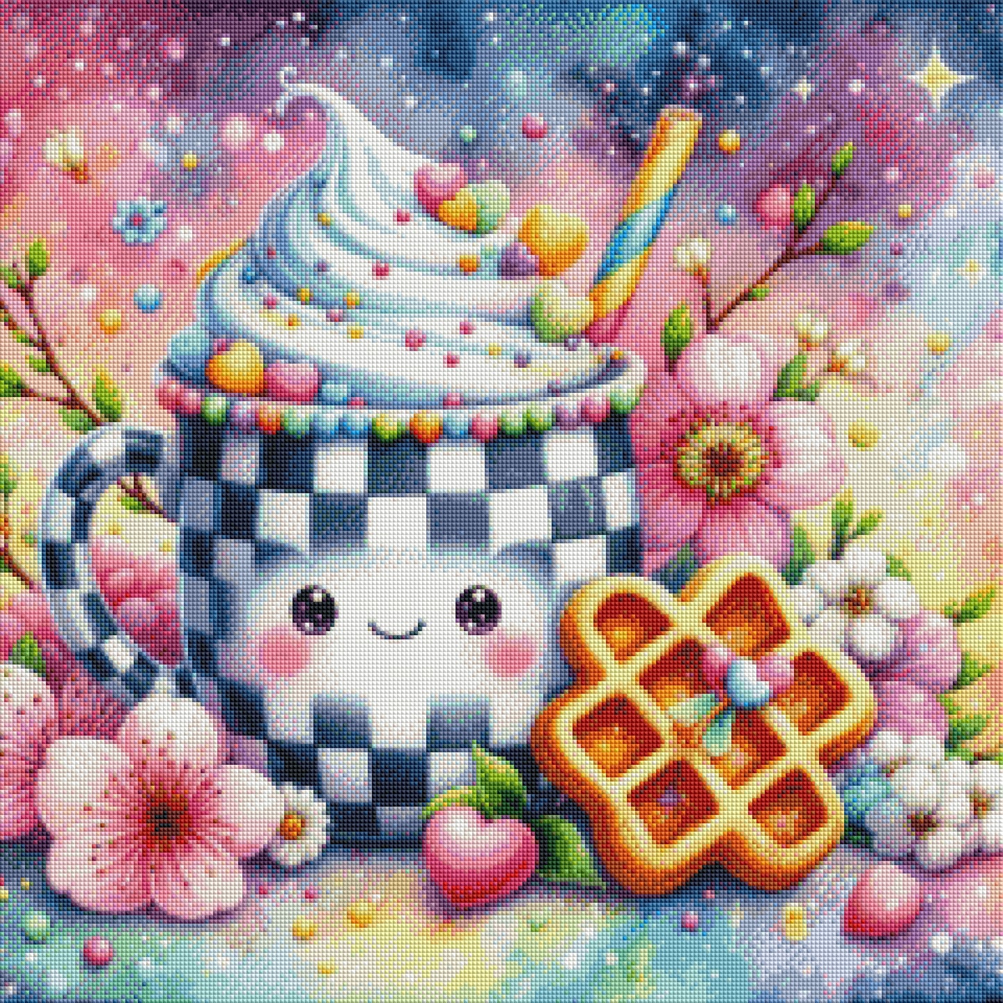 Waffelglück - Diamond Painting Kit - AI Artwork by Glitzerkrümel 60x60cm (eckige Steine)