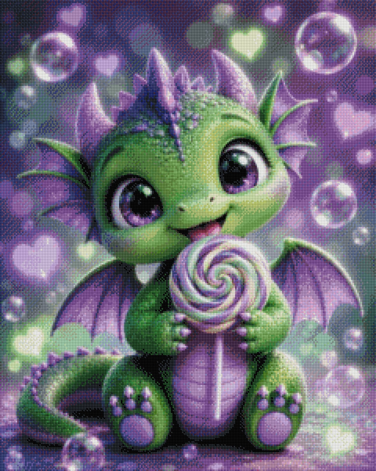 Lolli der kleine Drache - Diamond Painting Kit | 60*75 cm | 80 DMC-Farben | Artwork by Glitzerkrümel