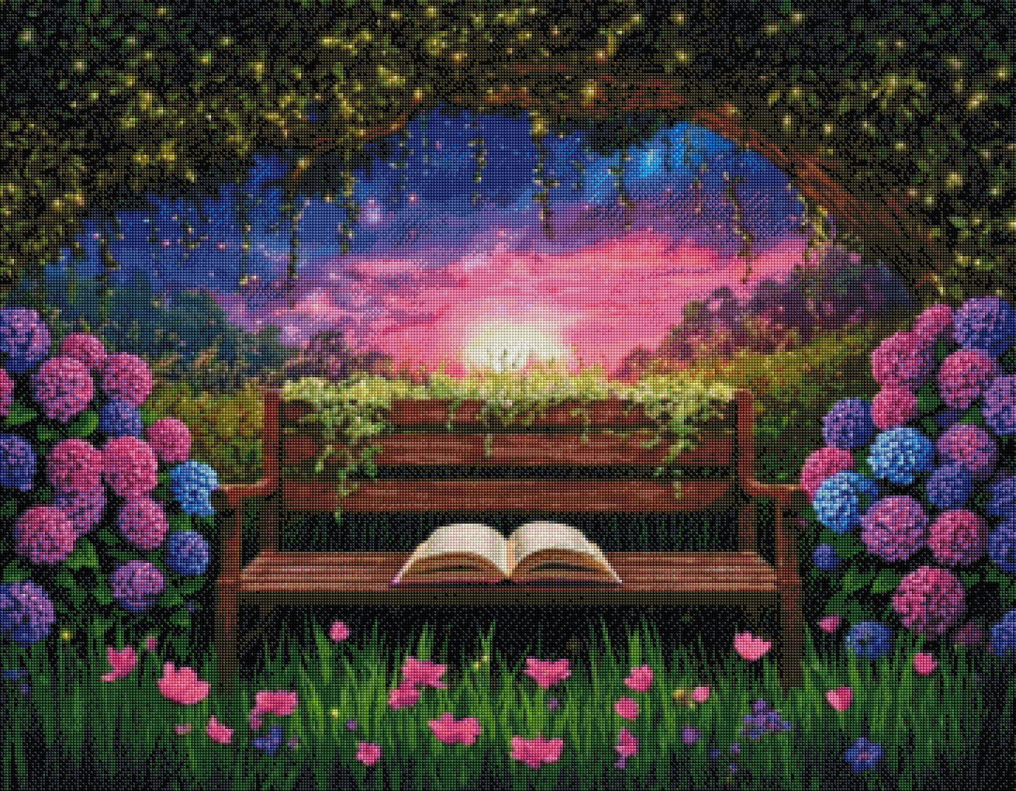 Blütentraum im Abendlicht Diamond Painting Kit | 90*70 cm | 120 DMC-Farben | Artwork by Tina Diamonds