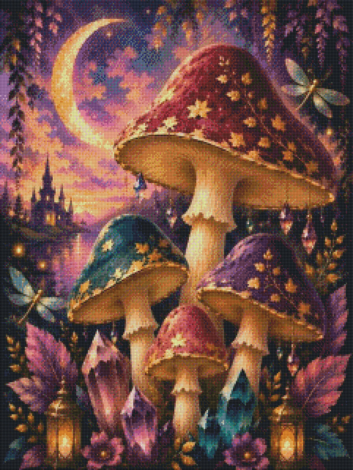 Mondscheinzauber im Pilzwald – Diamond Painting 60 × 80 cm