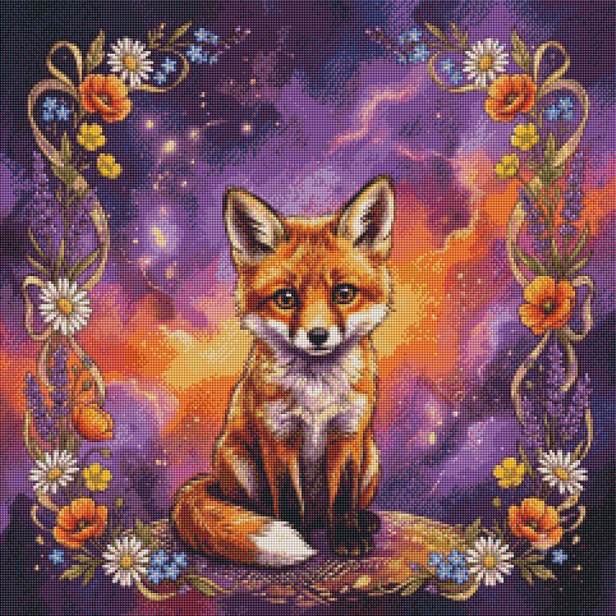 Fuchs im Blütenzauber – Diamond Painting 60 × 60 cm
