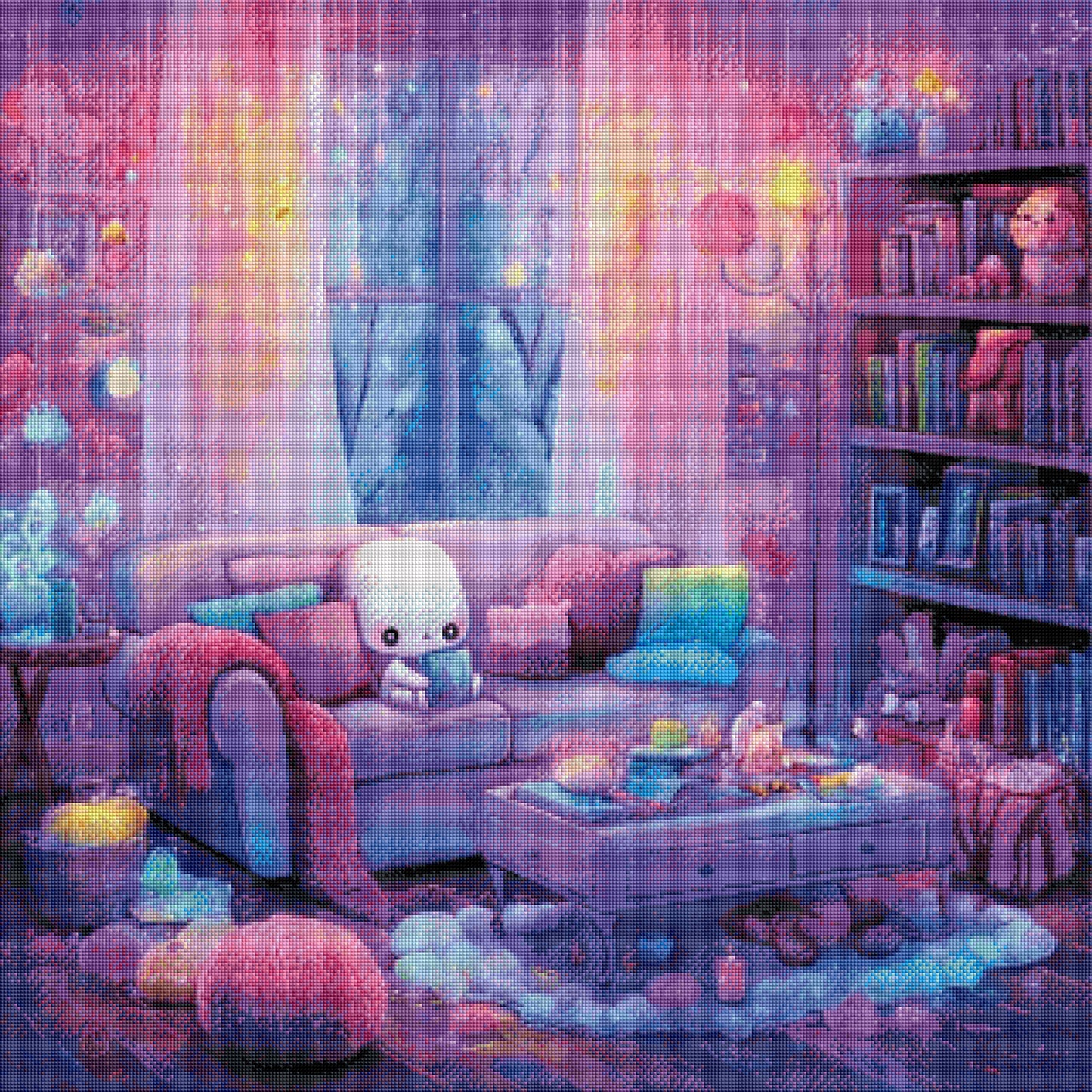 Magischer Kuschelabend mit 120 Farben - Diamond Painting Kit - Artwork by shiny_unicorn.ai 80x80cm (eckige Steine)