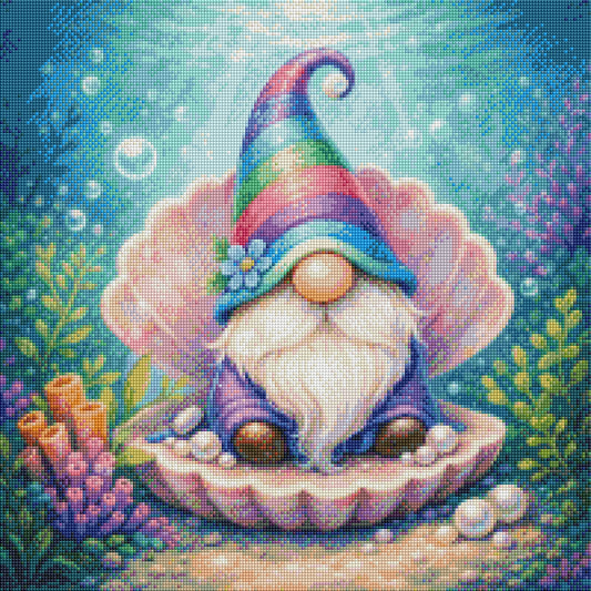 Meereswichtel in der Muschel - Diamond Painting Kit - AI Artwork by Farbenzauberwelt 50x50cm (eckige Steine)