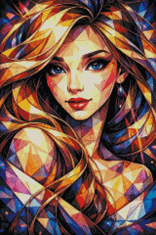 Geometric Lady - Diamond Painting Kit - AI Artwork by Planetenparty 40x60cm (eckige Steine)