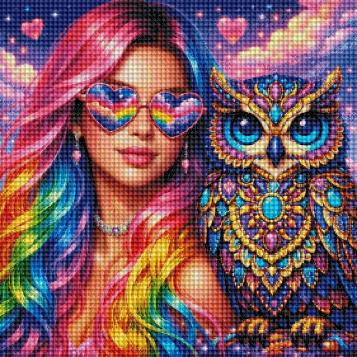 Traumhüterin des Regenbogens mit 100 Farben - Diamond Painting Kit - AI Artwork by SK Moments 70x70cm (eckige Steine)
