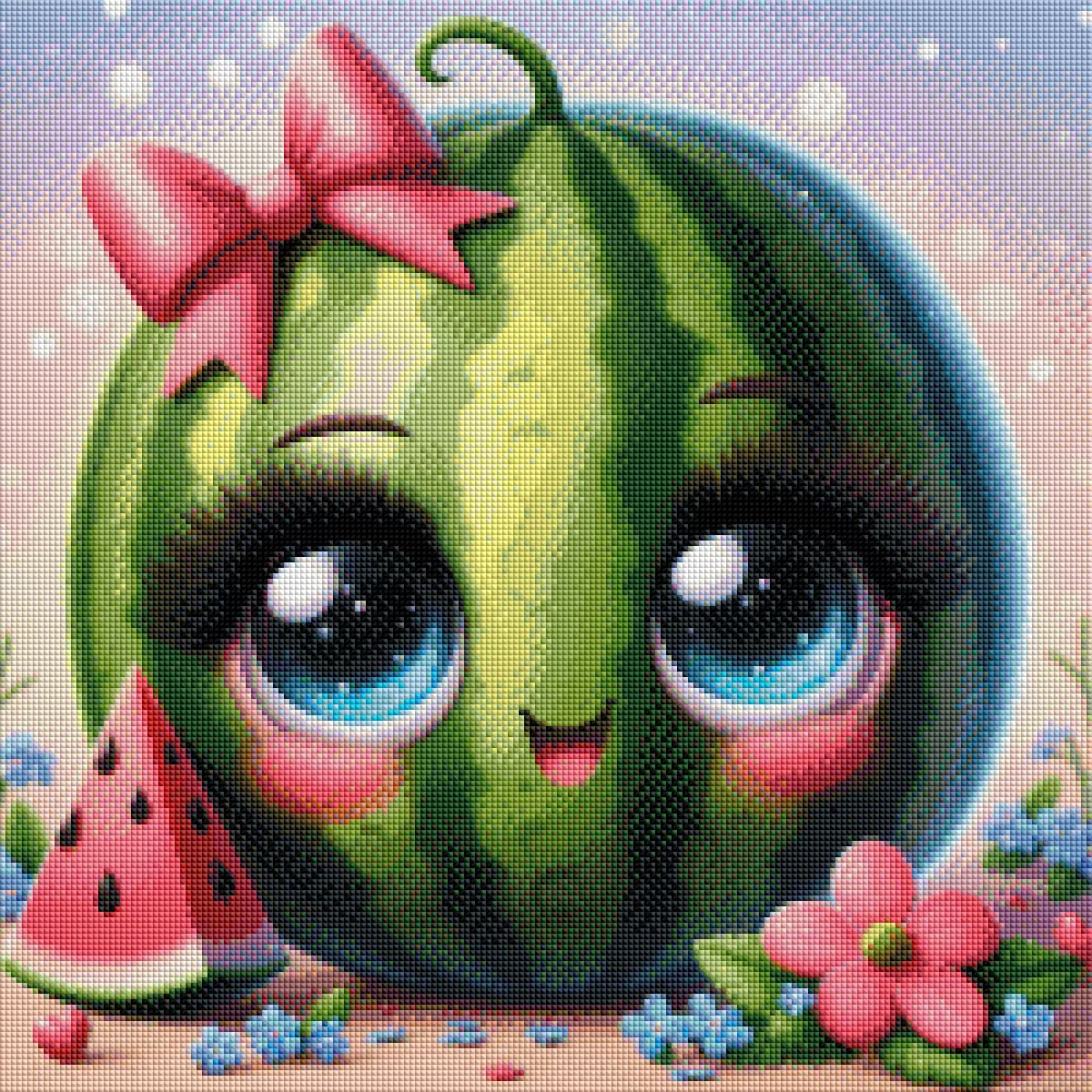 Meloni im Blütenzauber - Diamond Painting Kit - AI Artwork by Glitzerkrümel 50x50cm (eckige Steine)