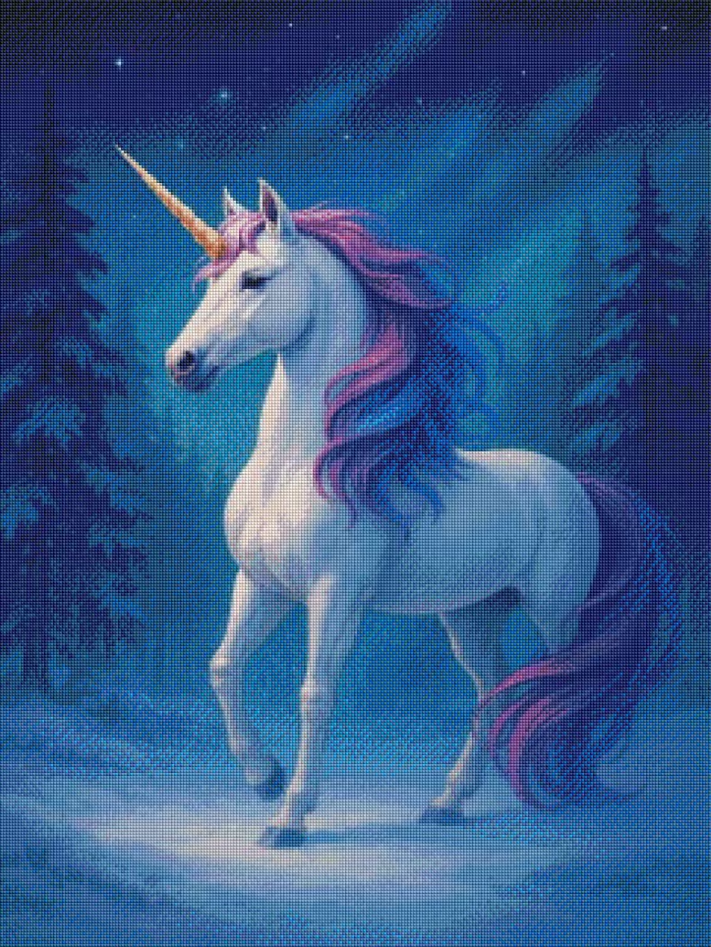 Mondlicht-Einhorn (60x80cm, eckige Harzsteine)