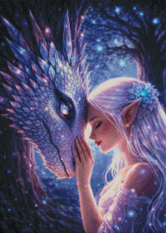 Herz an Herz im Mondlicht - Diamond Painting Kit - AI Artwork by Farbenzauberwelt 50x70cm (eckige Steine)