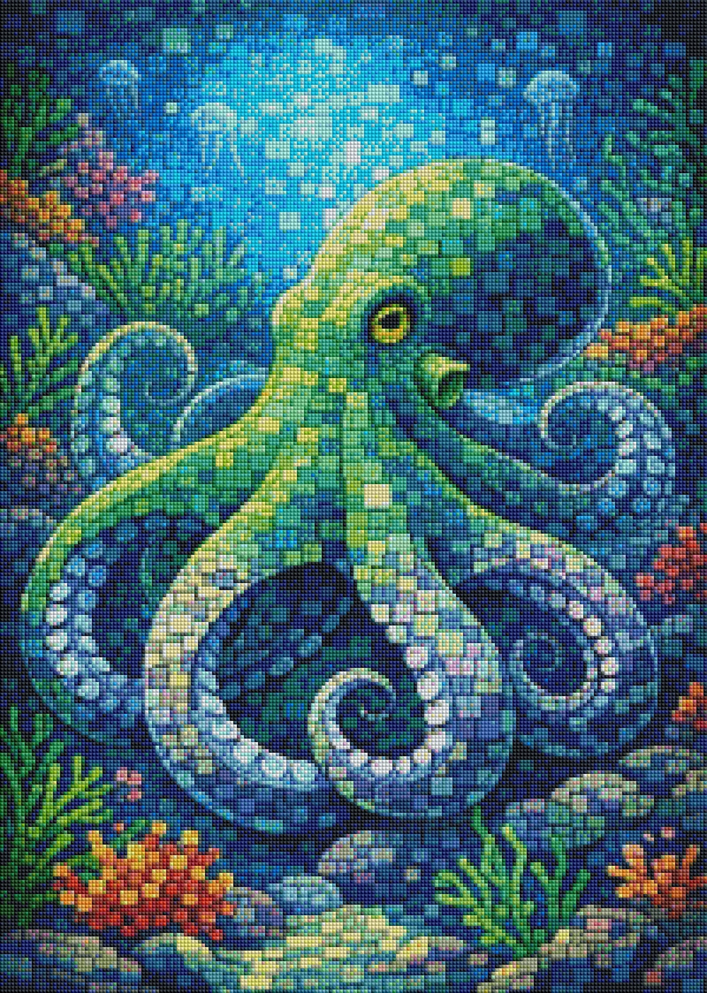 Mosaik Krake - Diamond Painting Kit - AI Artwork by Planetenparty 50x70cm (eckige Steine)