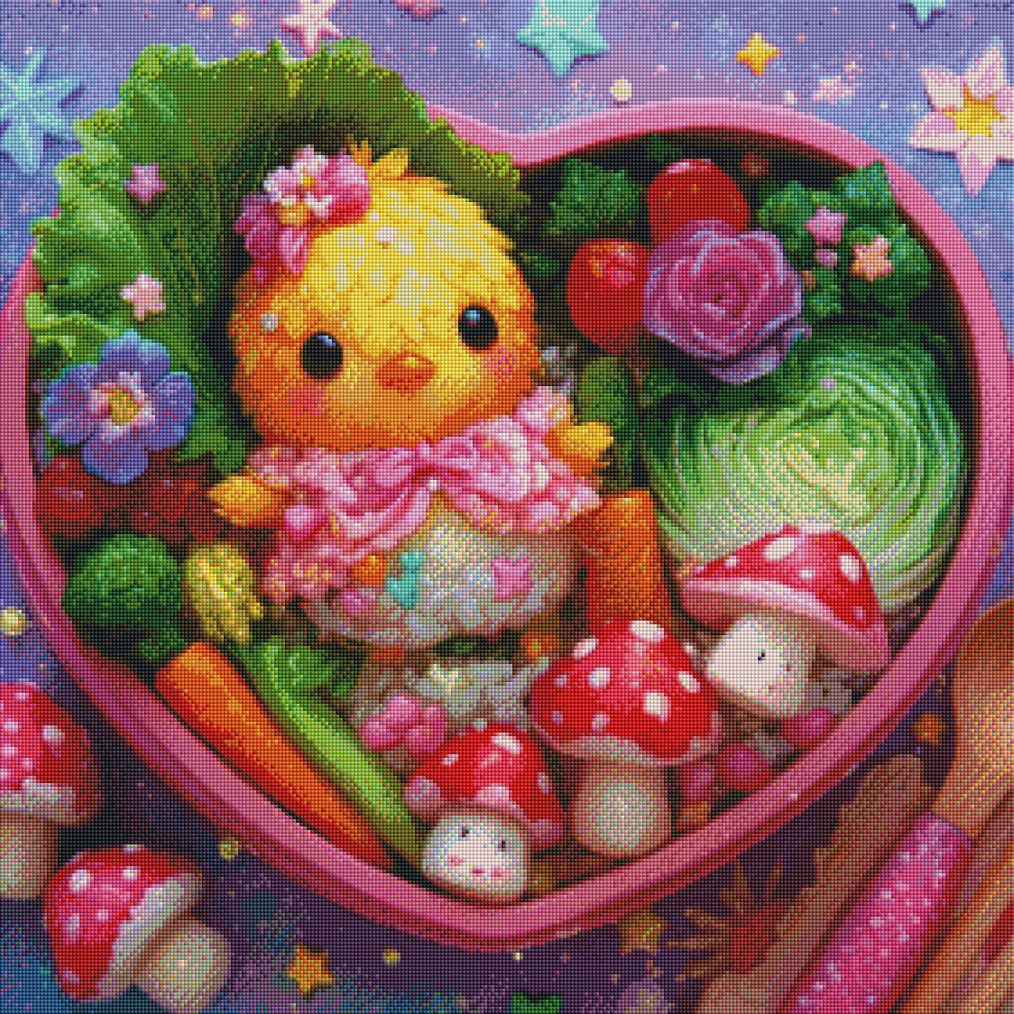 Kükenzauber im Feengarten - Diamond Painting Kit - Artwork by shiny_unicorn.ai 70x70cm (eckige Steine)