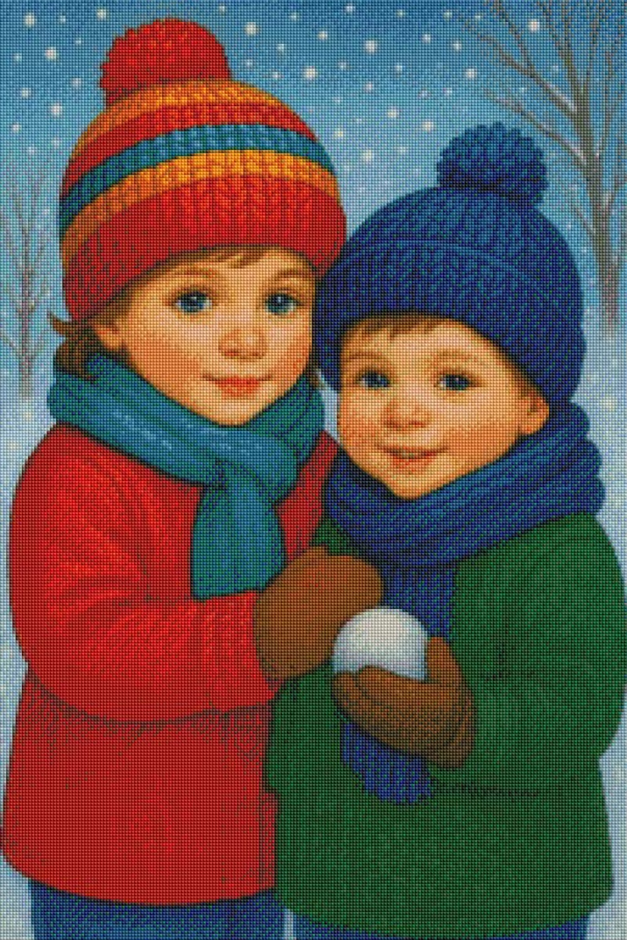 Winterzauber-Geschwister - Diamond Painting Kit- AI Artwork by SK Moments 50x75cm (eckige Steine)