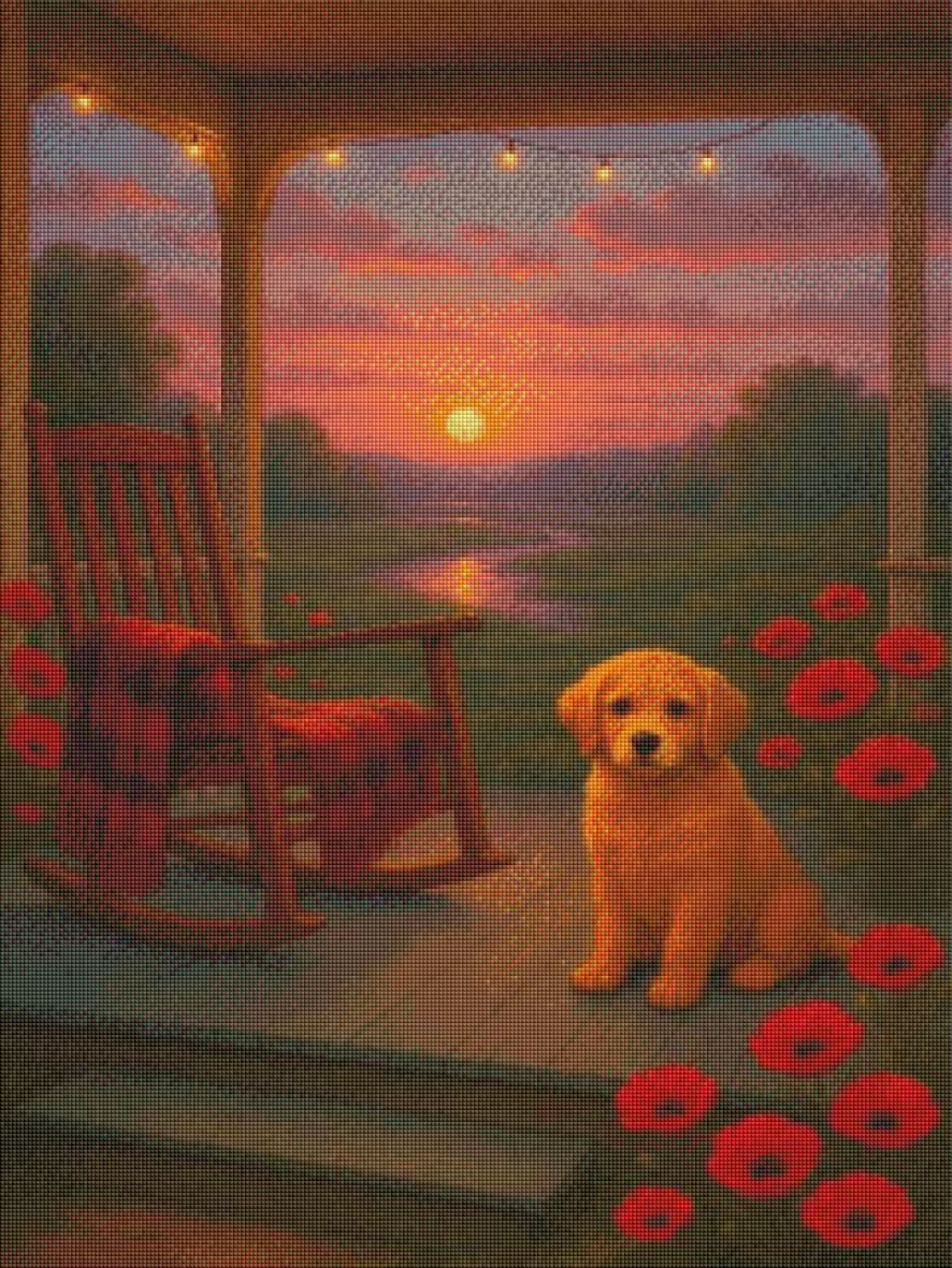 Abendsonne auf der Veranda - Diamond Painting Kit - AI Artwork by SK Moments 60x80cm (eckige Steine)