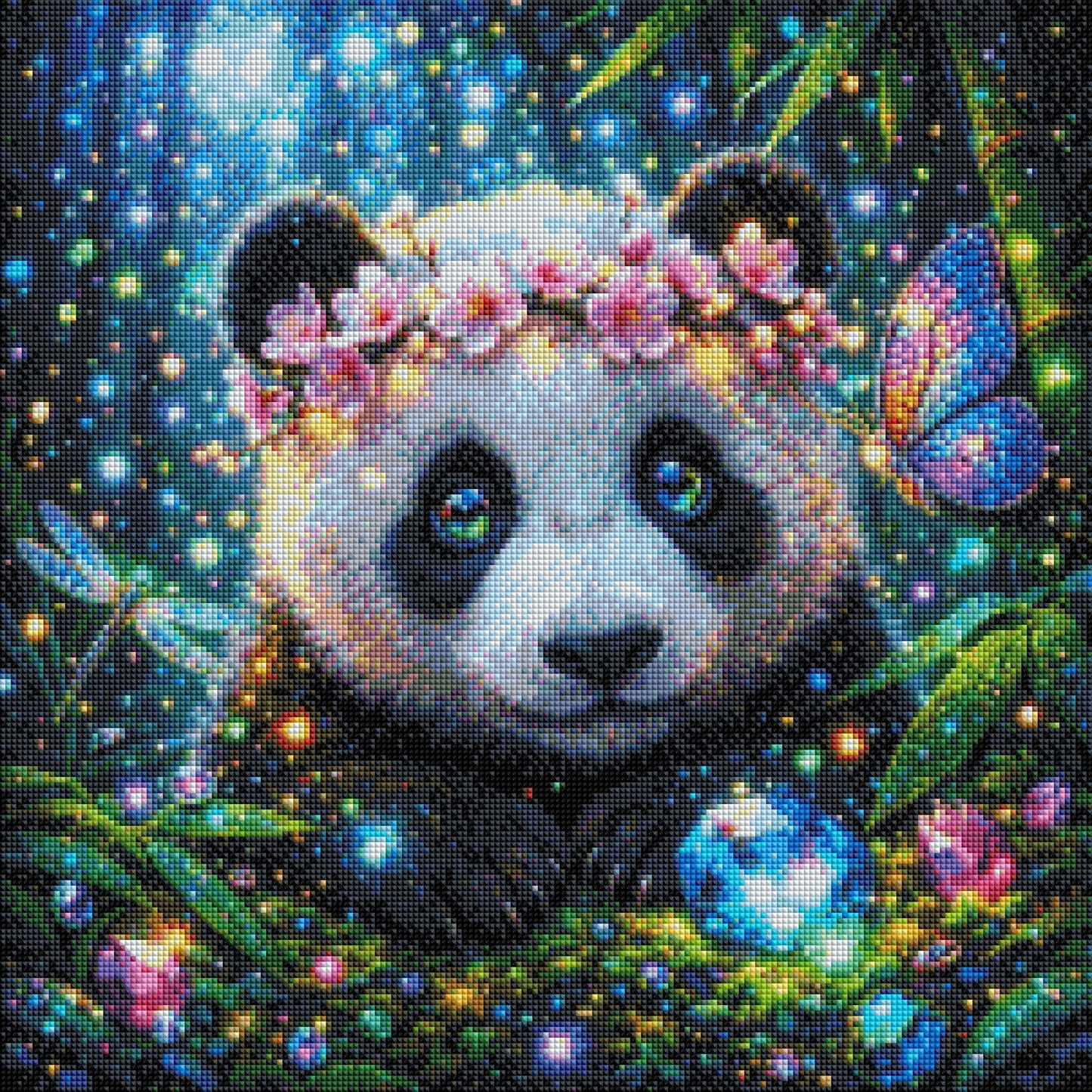 Funkelnder Panda - Diamond Painting Kit - AI Artwork by SK Moments 50x50cm (eckige Steine)