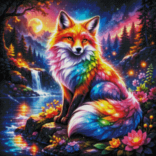 Magischer Regenbogenfuchs - Diamond Painting Kit - AI Artwork by Farbenzauberwelt 60x60cm (eckige Steine)