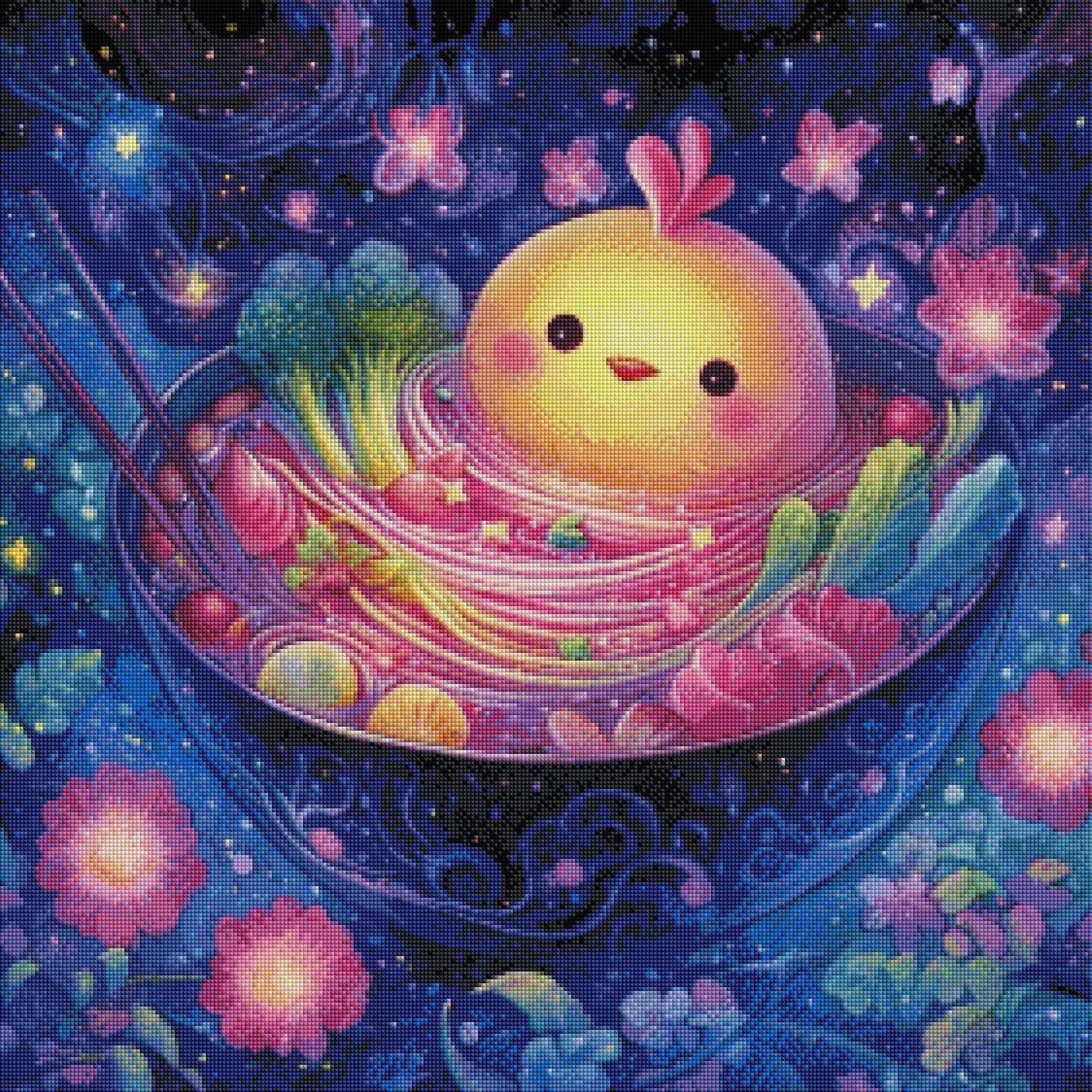 Sternennudeln mit Kükenzauber mit 100 Farben - Diamond Painting Kit - Artwork by shiny_unicorn.ai 70x70cm (eckige Steine)