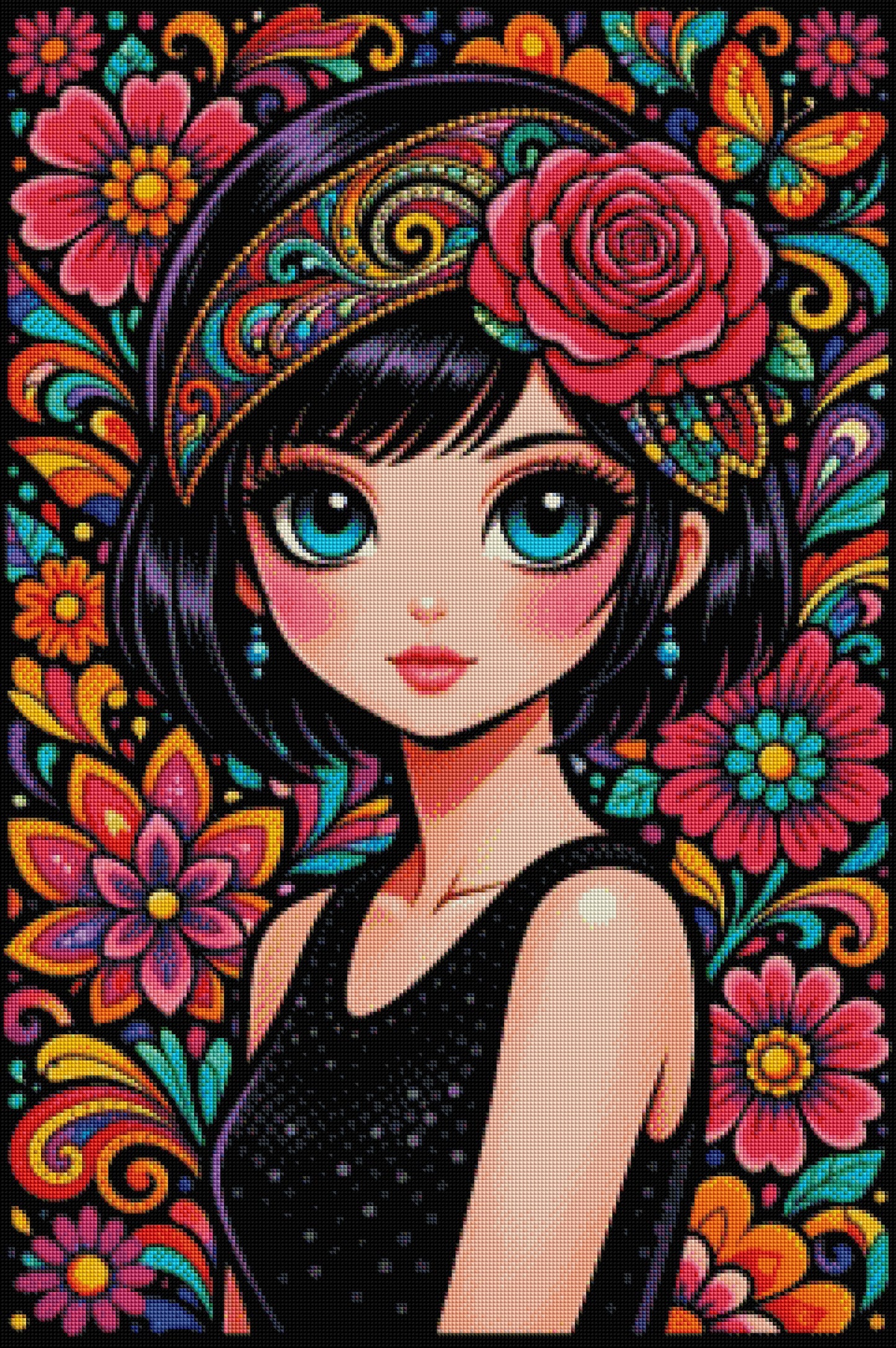 Neonblüten mit 120 Farben - Diamond Painting Kit - AI Artwork by SK Moments 60x90cm (eckige Steine)