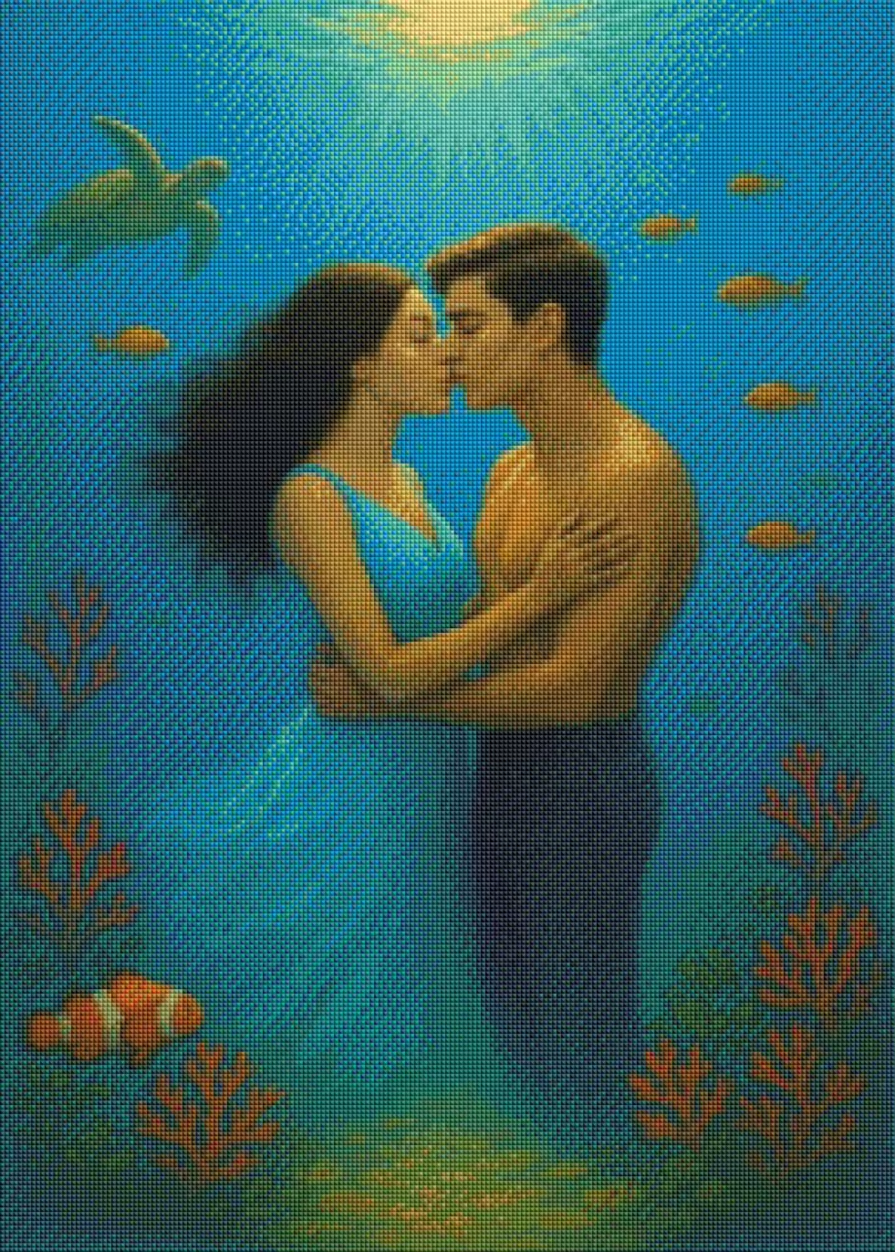 Kuss unter den Wellen - Diamond Painting Kit - AI Artwork by SK Moments 50x70cm (eckige Steine)
