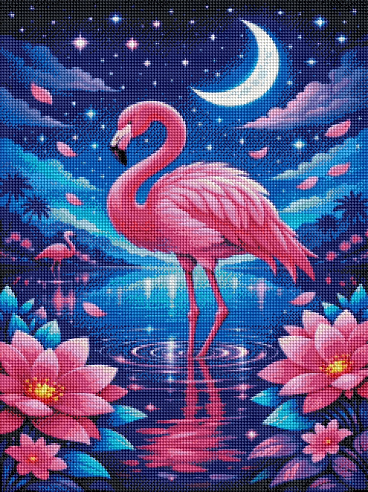 Flamingo Mondscheinträume - Diamond Painting Kit - AI Artwork by SK Moments 60x80cm (eckige Steine)