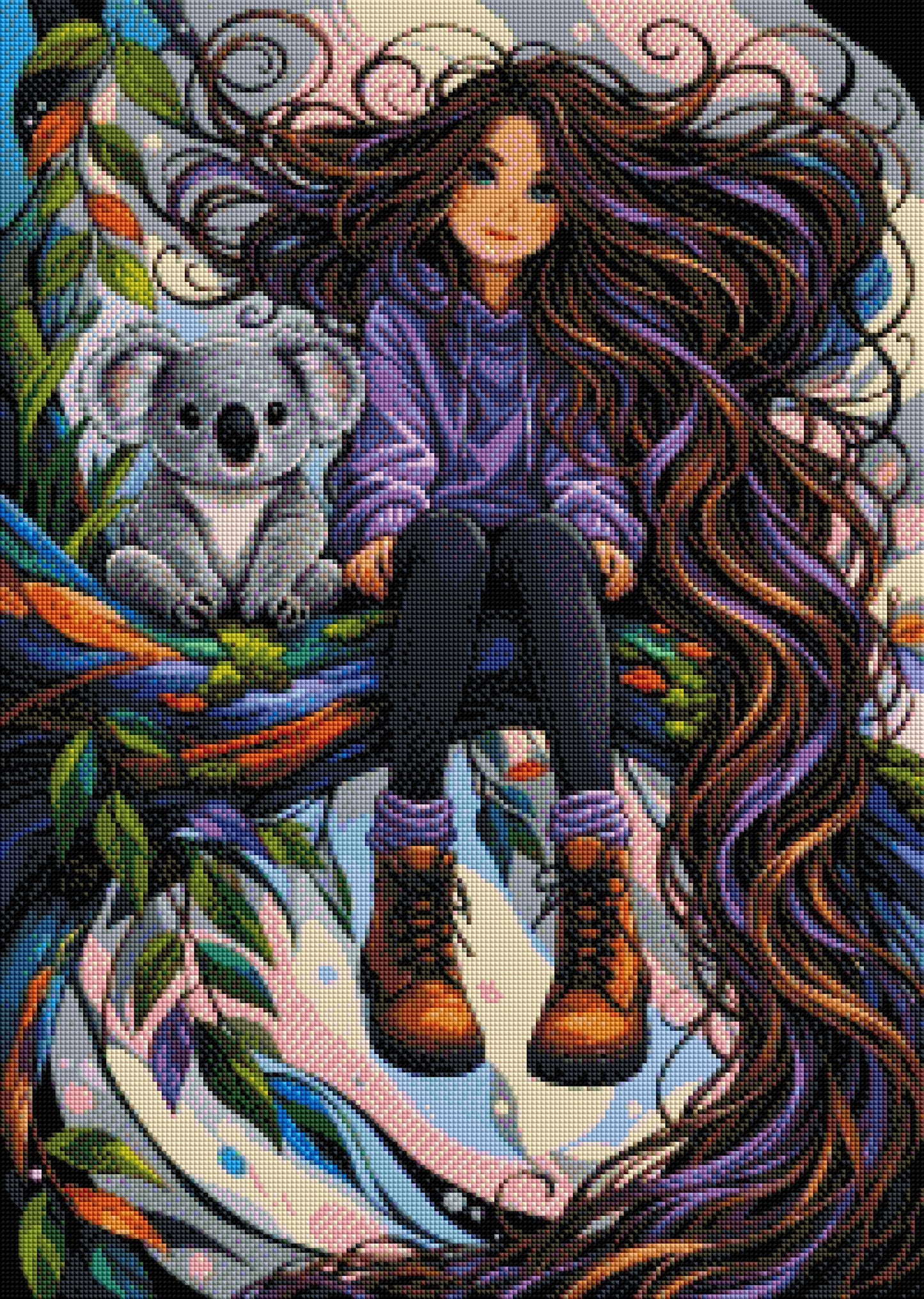 Koala Mädchen - Diamond Painting Kit - AI Artwork by Planetenparty 50x70cm (eckige Steine)