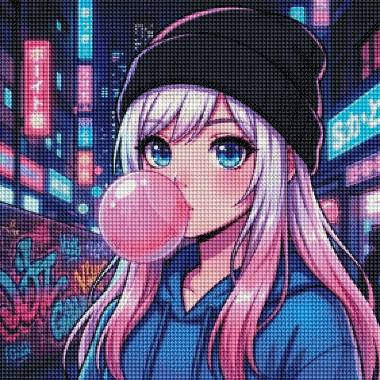 Neon-Nacht-Vibes - Diamond Painting Kit - AI Artwork by SK Moments 70x70cm (eckige Steine)