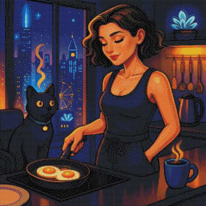 Morgenlicht&Schnurren (60x60 cm, eckige Harzsteine)