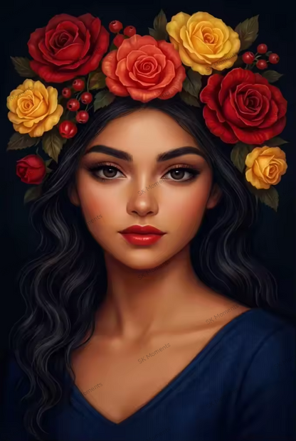 Das Mädchen aus den Sternenblüten (60x80 cm, eckige Harzsteine)