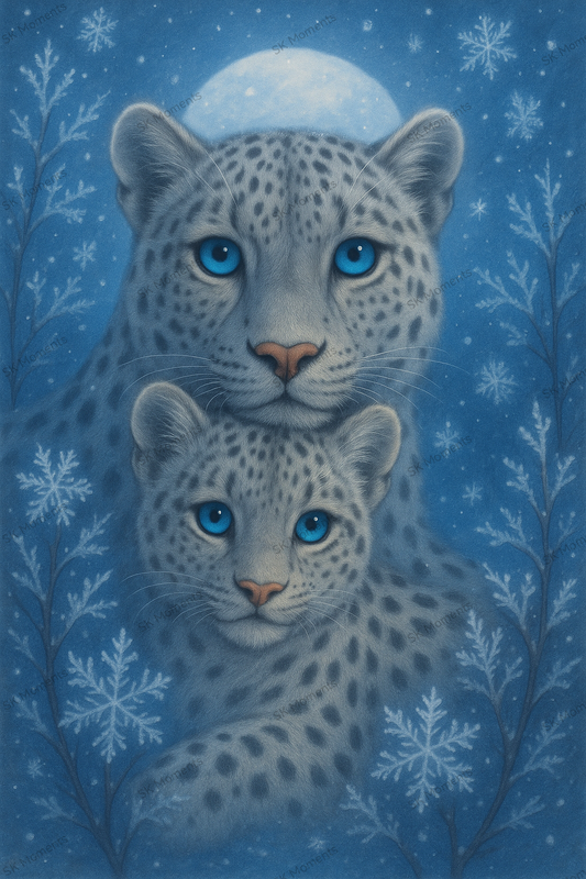 Liora und Naru - Die Wächter des Lichts Winterbild (50x70cm, eckige Harzsteine)