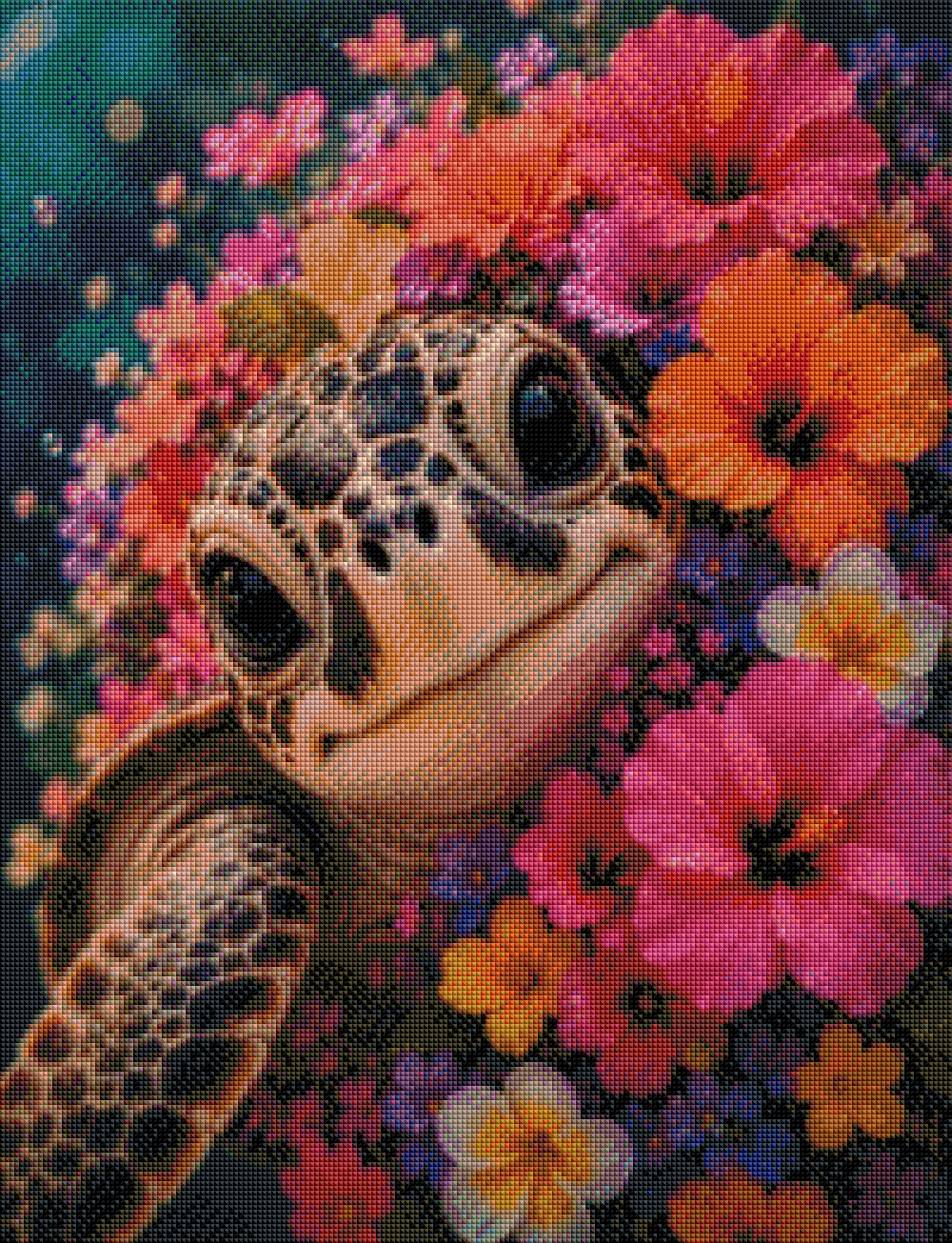 Blütenzauber Schildkröte - Diamond Painting Kit - Artwork by tiki_DIAMONDS.ai 50x65 cm (eckige Steine)