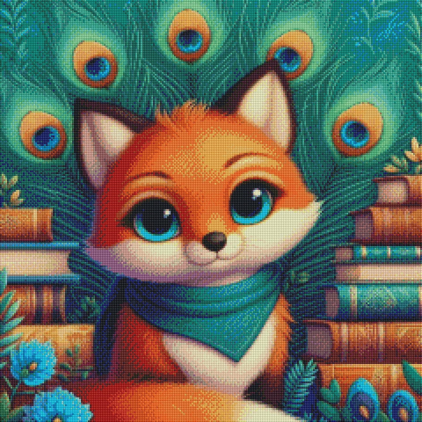 Der kleine Bücherfuchs - Diamond Painting Kit - AI Artwork by Silvia-ki 60x60cm (eckige Steine)