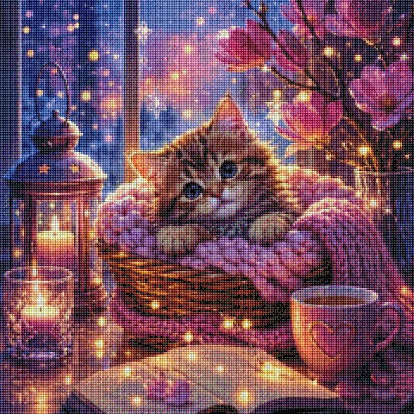 Kuschelpfötchen im Lichterzauber - Diamond Painting Kit - Artwork by Farbenzauberwelt