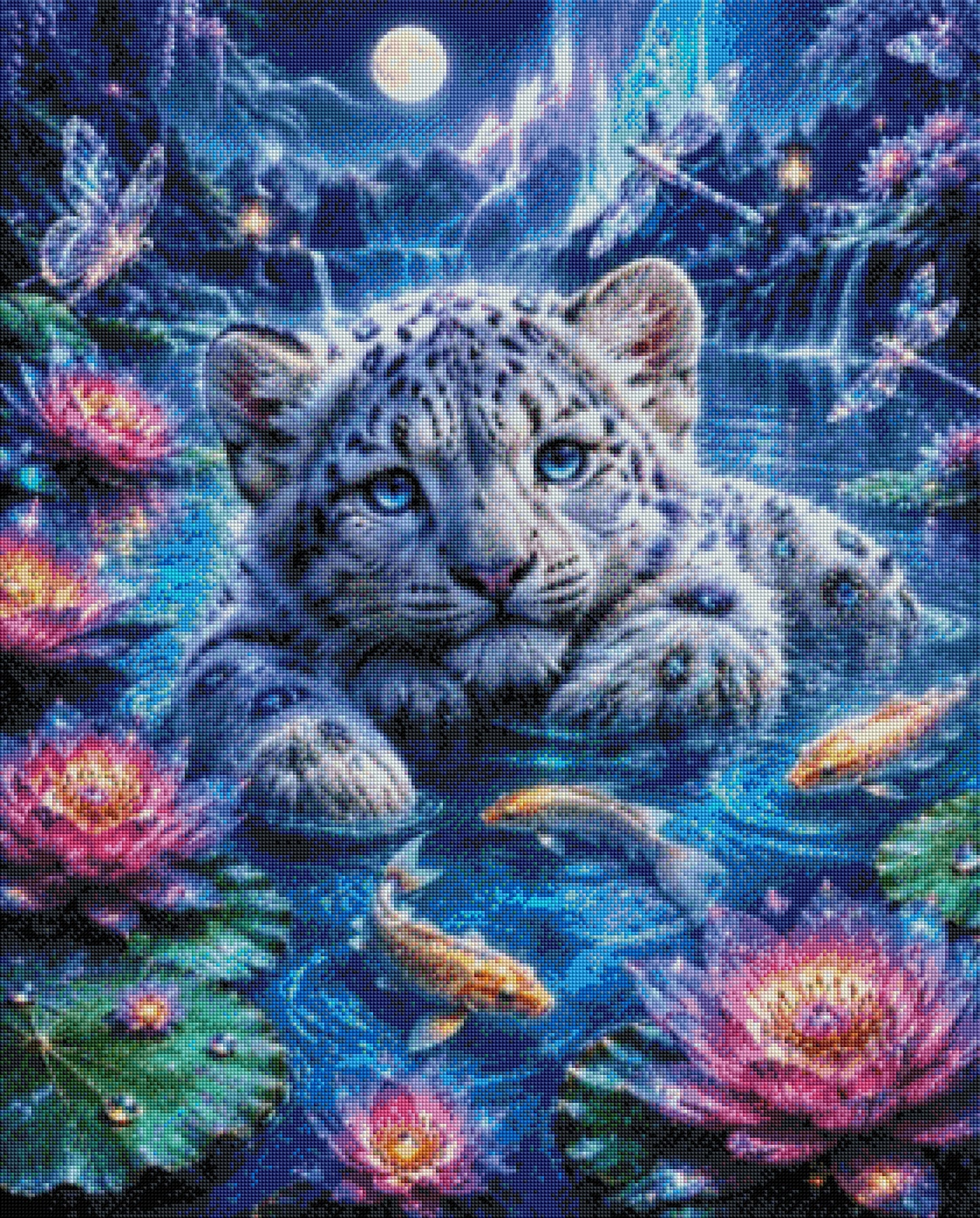 Mondlagune des Schneeleoparden mit 100 Farben - Diamond Painting Kit - AI Artwork by SK Moments 70x87cm (eckige Steine)