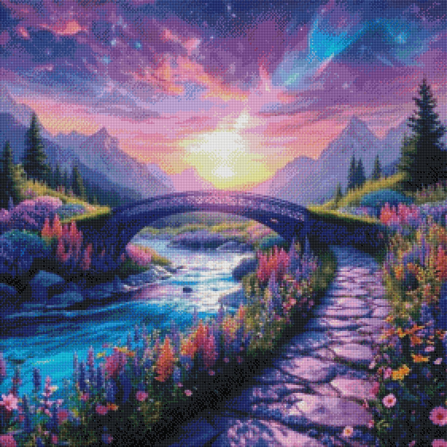 Brücke des Glücks mit 120 Farben - Diamond Painting Kit - KI Artwork by Tina Diamonds 70x70 cm (eckige Steine)
