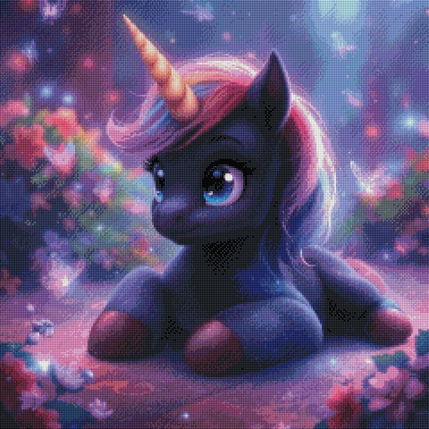 Einhorn Sora - Diamond Painting Kit - KI Artwork by Tina Diamonds 60x60 cm (eckige Steine)