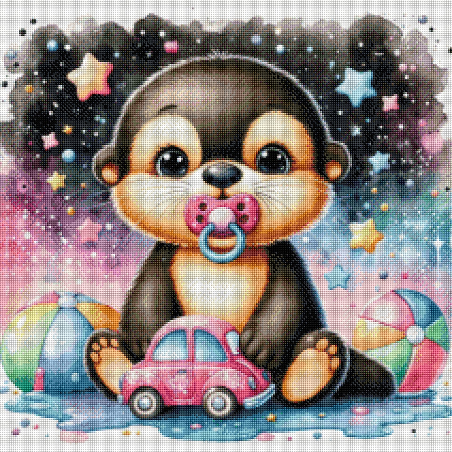 Otterbaby auf Abenteuerreise  - Diamond Painting Kit - AI Artwork by Glitzerkrümel 60x60cm (eckige Steine)