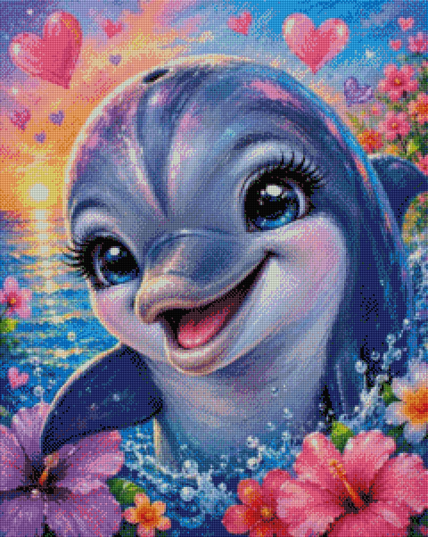 Herzensdelfin - Diamond Painting Kit - AI Artwork by Glitzerkrümel 60x75cm (eckige Steine)