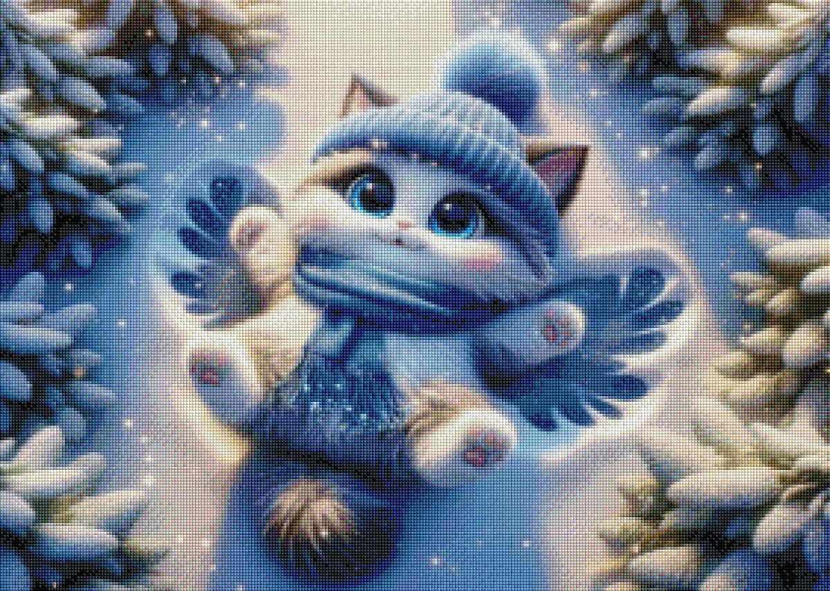 Schneeengel auf Samtpfoten – Diamond Painting 70 × 50 cm