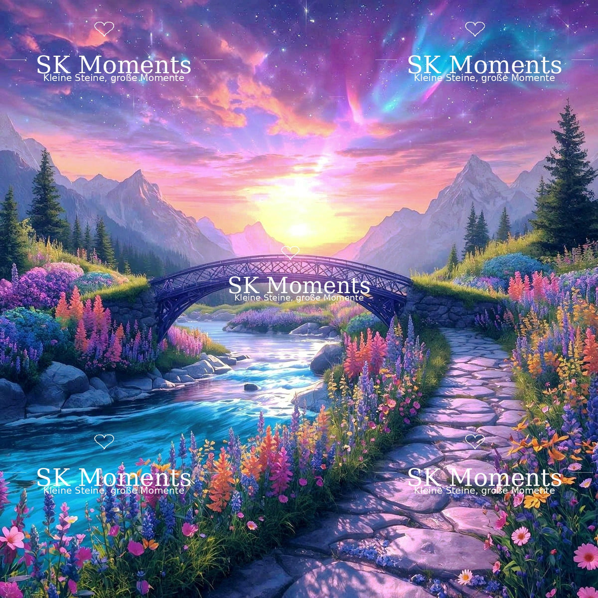 Brücke des Glücks – Diamond Painting 70 × 70 cm mit SK Moments Wasserzeichen