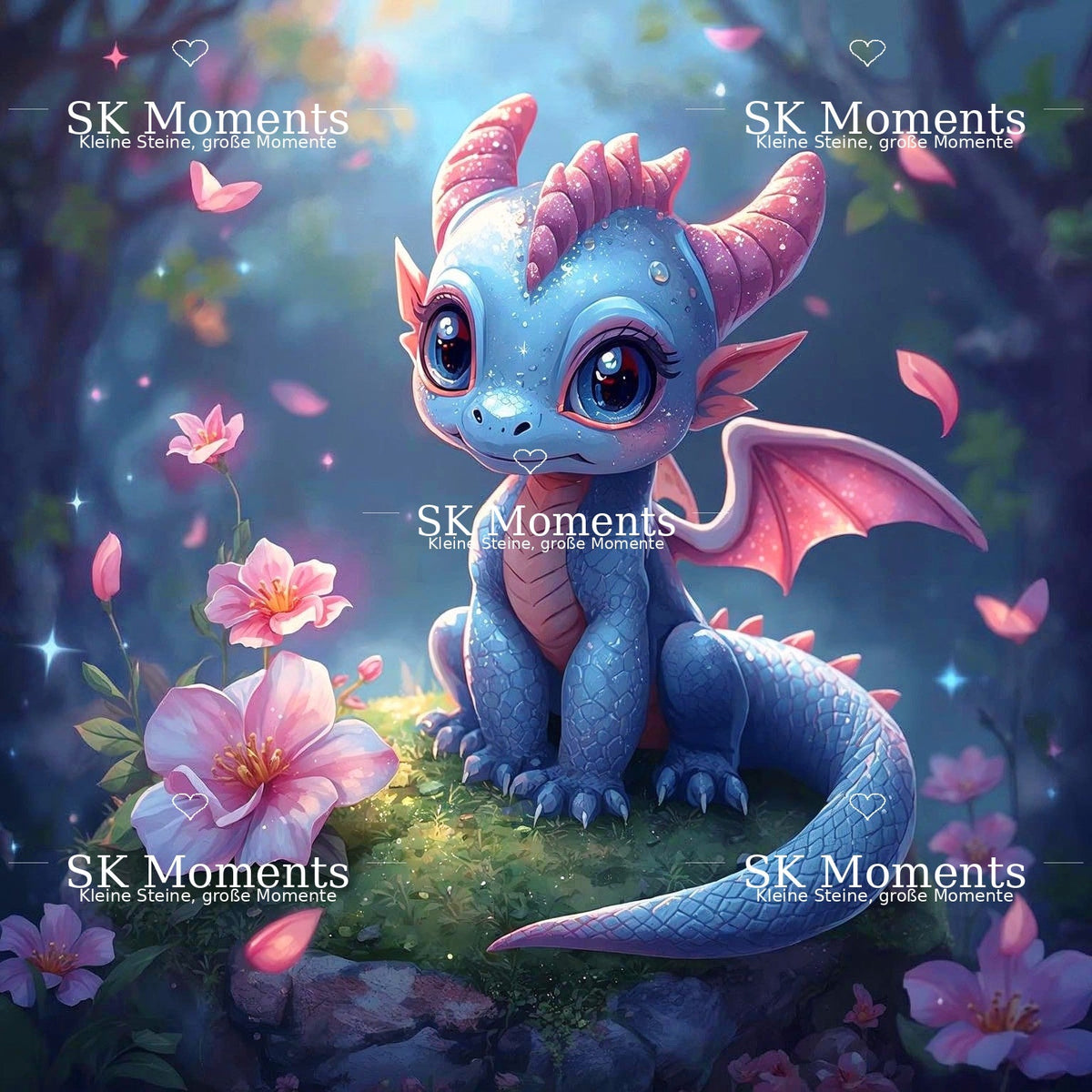 Drache Mira – Diamond Painting 60 × 60 cm mit SK Moments Wasserzeichen