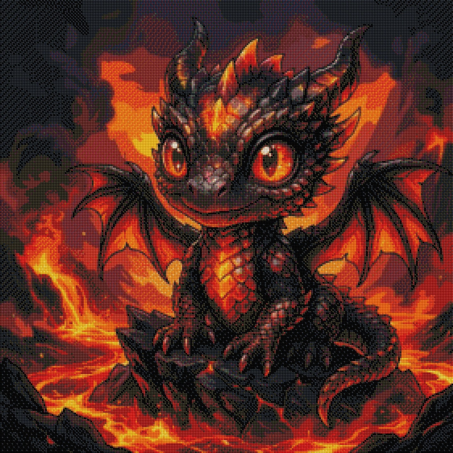 Der Flammenherz Vulkanier - Diamond Painting Kit - AI Artwork by SK Moments 70x70cm (eckige Steine)