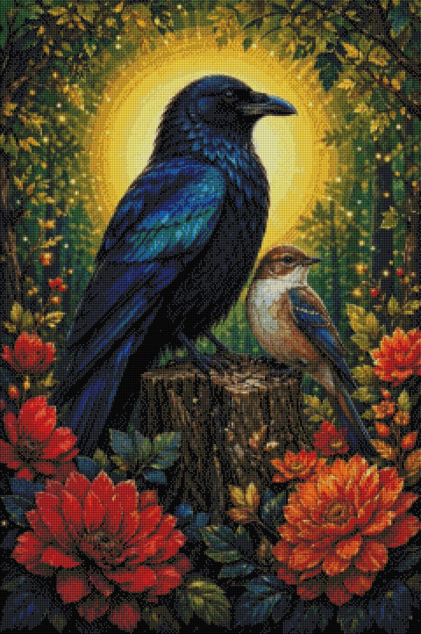 Geflüster der Federfreunde mit 100 Farben - Diamond Painting Kit - AI Artwork by SK Moments 60x90cm (eckige Steine)