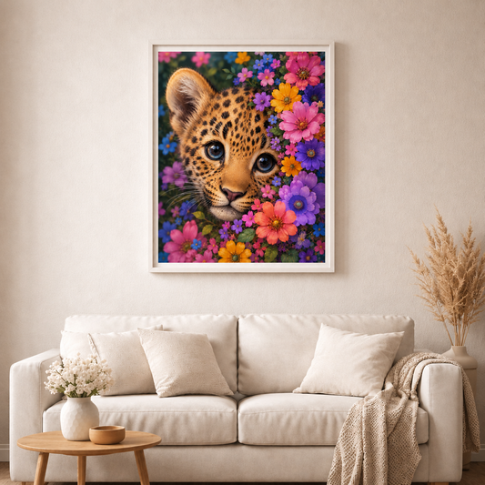 Kleiner Leopardentraum - Diamond Painting Kit - Artwork by tiki_DIAMONDS.ai 50x65 cm (eckige Steine)