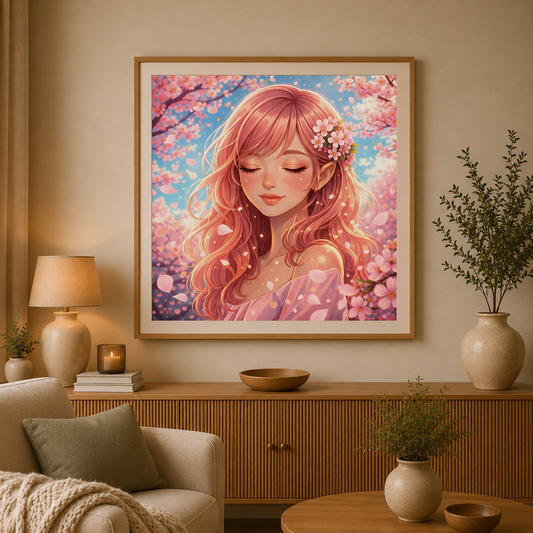 Elven Dream in the Blossom Wind 60x60cm square drills - Diamond Painting Kit - Artwork by Farbenzauberwelt