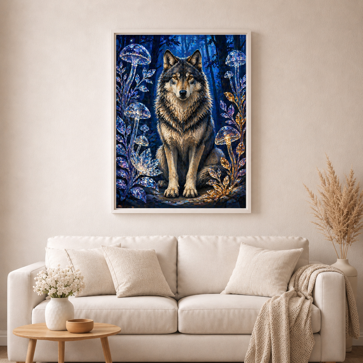 Mitternachtswolf im Glaswald mit 120 Farben - Diamond Painting Kit - AI Artwork by Planetenparty 70x100cm (eckige Steine)